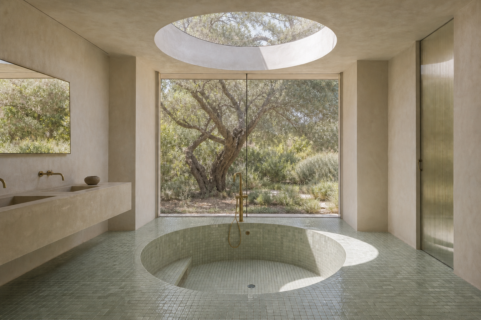 Salle de bain oculus, baignoire sage