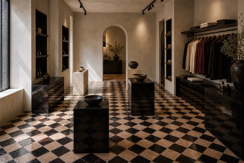 Boutique, damier bicolore en zellije